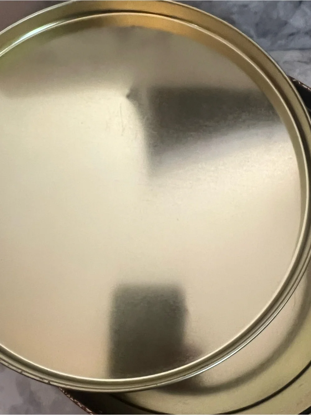 Round Decorative Metal Tin in Gold and Brown